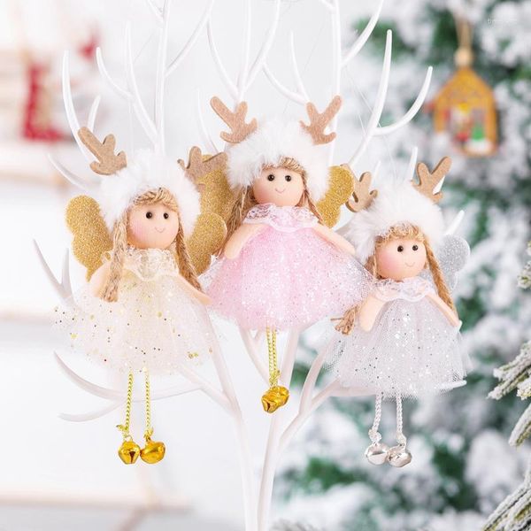 Décorations de noël en peluche filet fil pailleté bois ange pendentif nordique enfants mignon poupée cadeau arbre décoration de vacances
