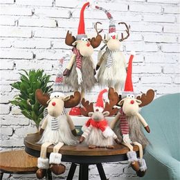 Kerstdecoraties pluche rendierpoppen met LED -lichten kerstpoppen staan ​​Elk Deer Toys Christmas Decoration for Home Navidad Jaargeschenken 220901