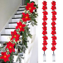 Kerstversiering Poinsettia Kerstbloemen Slinger Lichtslingers Kerstboomversieringen BinnenBuiten Feestdecoratie Kerstdecoratie Navidad 231110