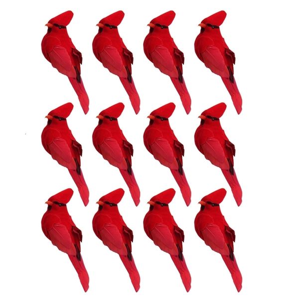 Décorations de Noël Pratique 12Pcs Clipon Ornements Rouges Artificiels Oiseaux à Plumes Noël 221123