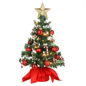 Kerstdecoraties Pretyzoom kunstmatige desktopbomen met LED -snaar licht hangende bal ornamenten Xmas feestartikelen
