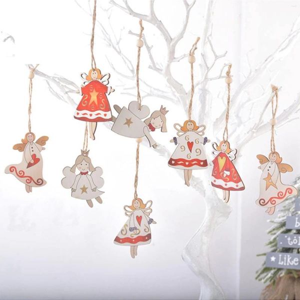 Décorations de noël imprimées, pendentif en bois, ornements d'arbre, maison, centre commercial, décoration d'ambiance, perles en cristal en forme de larme