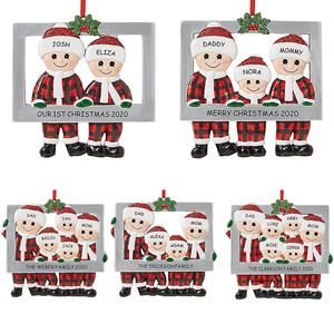 Hars Christmas Decoraties Leuke Kerstmis Familie Ornament Rode Plaid Santa Claus Hanger DIY Naam Photo Frame Xmas Tree Ornaments Geschenken XD24814
