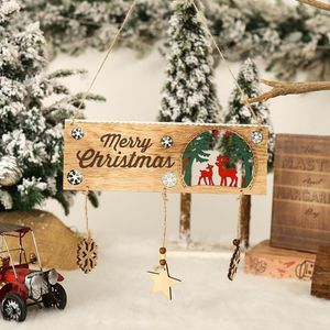 Décorations de Noël Panneau de porte de Noël rectangulaire avec pendentif en bois artisanal, assiette de porche de ferme, décor de l'année de la maison