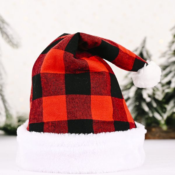 Décorations de Noël Chapeaux à carreaux rouges et noirs Creative Adult Christmas Party Santa Claus Hat