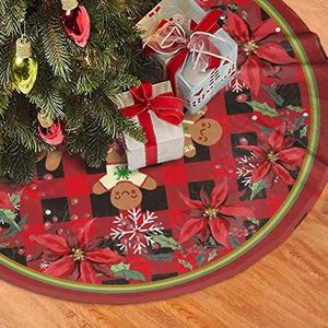 Décorations de Noël rouge noir treillis flocons de neige jupe d'arbre tapis de Noël traditionnel ornements décoration