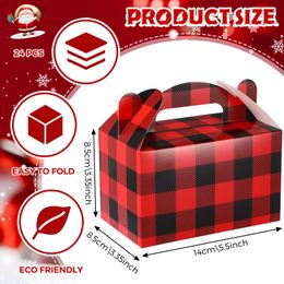 Decoraciones navideñas Caja de regalo a cuadros de búfalo rojo para suministros de regalo para fiestas Regalos navideños Cajas de papel Goodie Presente Goody Bag C Otpnr