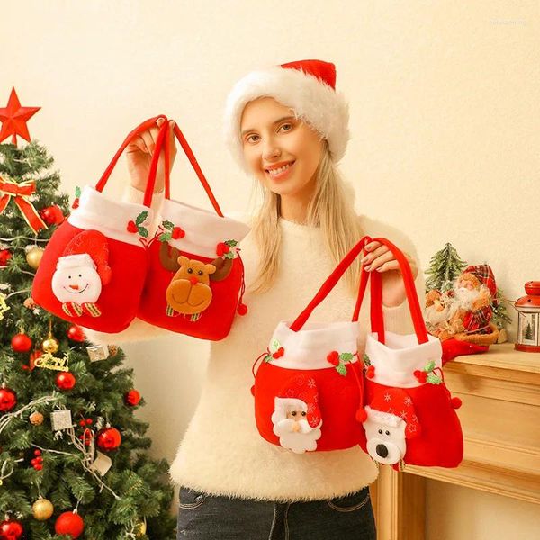 Decoraciones navideñas regalo rojo bolsa de manzana peluche Papá Noel muñeco de nieve alce oso Navidad Noel 2023 feliz decoración ramo bolsillo