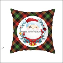 Décorations de Noël Rouge Vert Plaid Taie d'oreiller Père Noël Peach Skin Oreiller Coussin Maison Taie d'oreiller 10 Styles Pad11085 Drop Deliv Otdbp