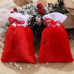 Decoraciones navideñas, bolsas de tela de almacenamiento rojas con cordones, cuentas/té/dulces/bolsa de joyería para embalaje de regalo de boda