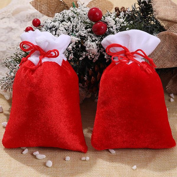 Sacs de rangement en tissu rouge joyeux, décorations de noël, cordons de perles/thé/bonbons/sac à bijoux pour emballage de cadeaux de mariage