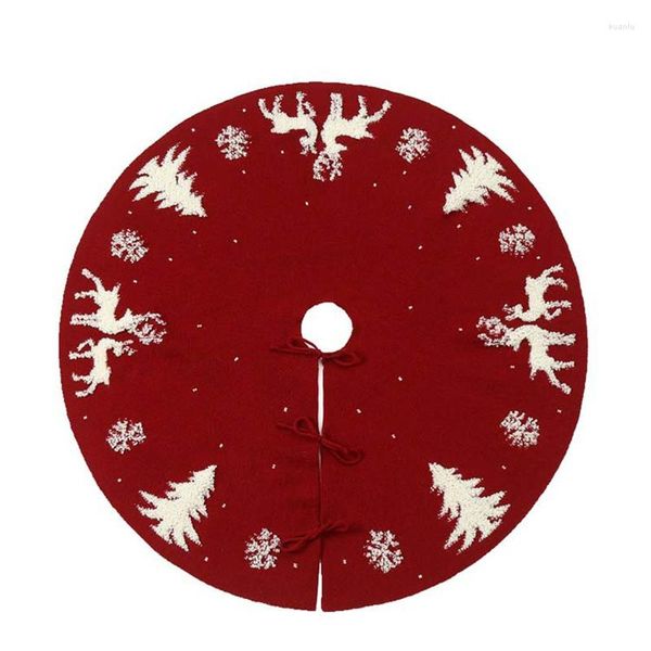 Decoraciones navideñas, faldas de árbol rojo, alce 3d, accesorios de decoración de punto de rizo, diseño del hogar de 36 pulgadas