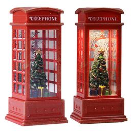 Kerstdecoraties Rode Vintage Luminous Phone Booth Lantern Tree Snowman Santa Claus Figurine in telefoon DE 221122