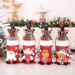 Kerst decoraties rode wijn fles cover schattige santa sneeuwpop wijnzak xmas gift bags partij decoratie w-01297