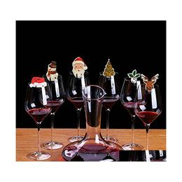 Kerstdecoraties Rode wijnglazen kaarten Xmas Jaar feestdiner ornamenten 10 stks fles ertekstops Goblet Cups Mooie vlaggen Dhzu1