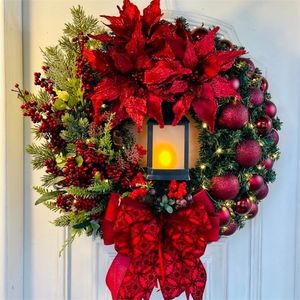 Kerstdecoraties rode krans voor voordeur champagne gouden raam muur slinger ornament guirnalda navidad 220909
