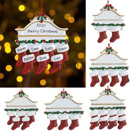 Kerstversiering Hars Kerstornamenten DIY Handschrift Familie Kerstboom Hangende hangende ornamenten Open haard Kerstsokken Navidad Decoraties x1019