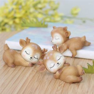 Kerstdecoraties hars slapende baby herten mini 3d eland ornamenten schattig decor voor huizen tuin auto kerstfeestje tafel decoratie kinderen cadeau