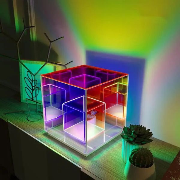 Decoraciones navideñas RGB 3D Lámpara de escritorio colorida Camping Dormitorio Amante Decoración del estado de ánimo Adecuado para la sala de estar familiar Luz ambiental de escritorio USB 231121