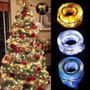 Kerstversiering Lint Fairy Licht Decoratie Boom Ornamenten Voor Thuis Strikken Lichtslingers Navidad Natal Jaar 2024 230907