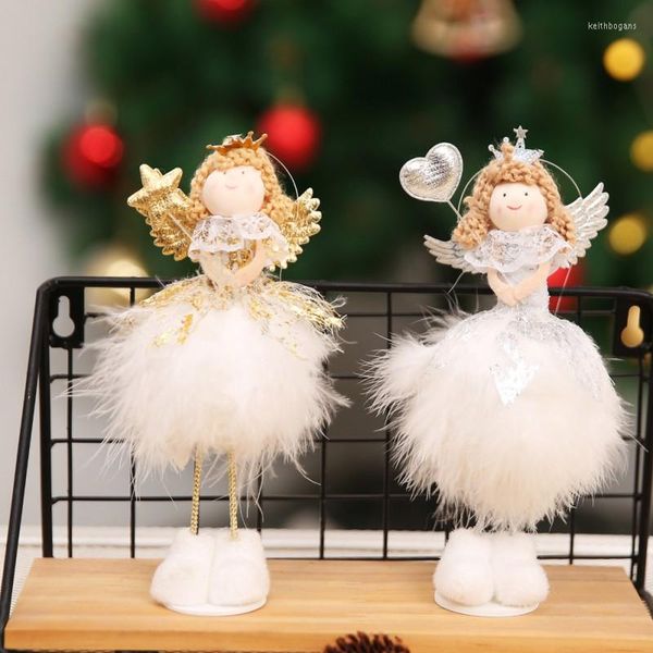 Decoraciones navideñas Romance LINDO Muñeco de nieve blanco de pie Ángel Muñeco de peluche Adornos de mesa de escritorio Regalos para niños Ztou