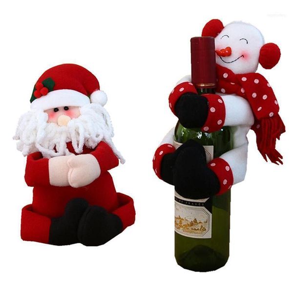 Décorations de Noël S 1 pcs Père Noël Bonhomme De Neige Année Décoration Fournitures Cadeau Bouteille De Vin Couverture Ornement 40% off1