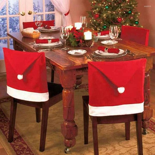 Décorations de noël, couverture de chaise de père noël, année de dîner, chapeau rouge, retour à la maison, non tissé, grand ensemble de Table de Restaurant