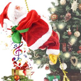 Kerstdecoraties Santa Claus Elektrische ladder Klimmen Figurine Ornament klimmen op kralen en ga herhaaldelijk naar beneden Kinder speelgoedcadeaus Jaar
