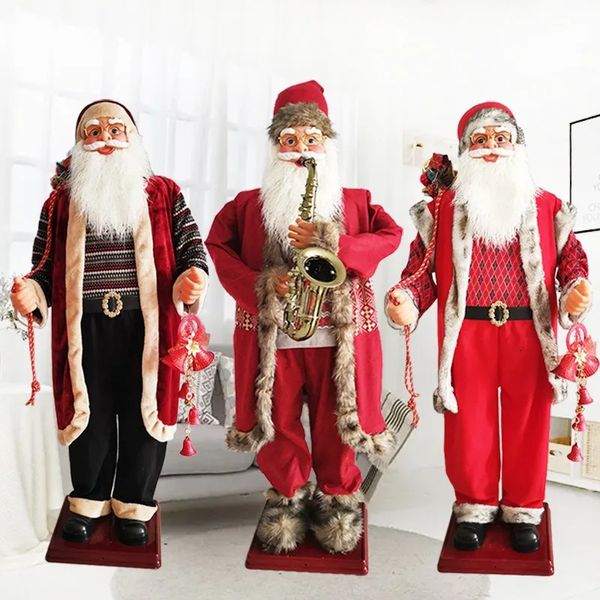 Décorations de Noël Père Noël électrique vieil homme 1,8 m ornement musique jouant du saxophone jouet décoration de Noël 231116