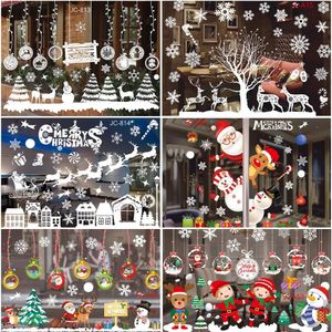 Decoraciones navideñas Papá Noel Elk pegatinas navideñas de colores para ventanas Pegatinas de pared de nieve blanca escaparatismo Pegatinas para ventanas sin rastro