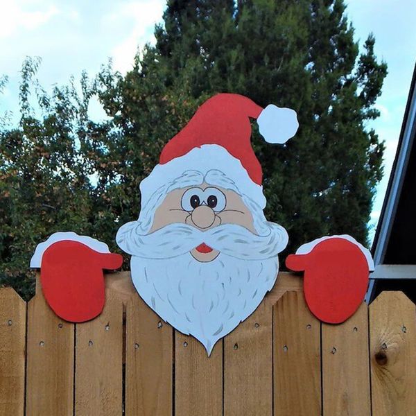 Décorations de Noël Panneau de clôture du Père Noël Peeker Animal Renne Charmant Ornements Pendentif Décoration Jardin extérieur à l'occasion 221123