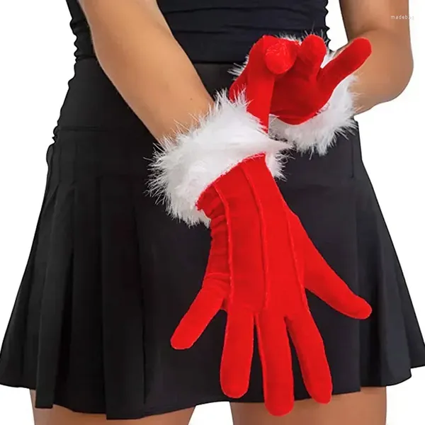 Decoraciones navideñas Guantes festivos de Papá Noel Piel blanca Disfraces Fiesta Corto Rojo Dedo completo Accesorios para disfraces Mitones