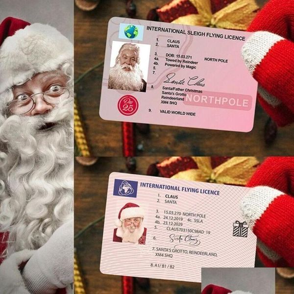 Decoraciones navideñas Tarjetas de vuelo de Papá Noel Licencia para montar en trineo Adorno para árbol Decoración Licencia de conducir para anciano Entretenimiento P OT51T