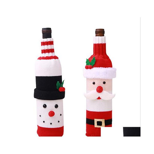 Decoraciones navideñas Bolsas de regalo de Papá Noel Botella de vino Er Cena de Navidad Mesa de fiesta Bolsa de muñeco de nieve Decoración Wy1391 Entrega de la gota Inicio Dh4Bh