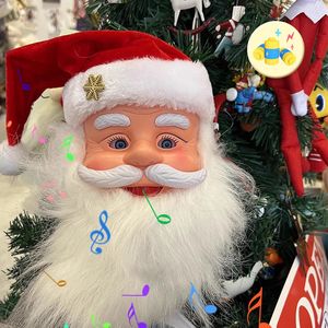 Décorations de Noël Les poupées à tête de père Noël peuvent chanter et parler Cadeaux de Noël pour enfants Nouveauté Jouet électrique Année 2024 Décoration de la maison de Noël 231122