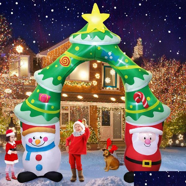 Decoraciones navideñas Papá Noel Decoración inflable para el hogar Al aire libre Navidad Elk Pling Trineo Muñeco de nieve Decoración Patio Jardín Fiesta Arco Dhw0U