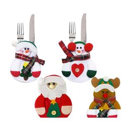 Kerstdecoraties Santa Claus Knifes Forks Bag Sierware Holders Pockets Pouch Snowman Elk Xmas Party Decoration Drop Delivery Ho Dht9H