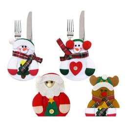 Kerstdecoraties Santa Claus Knifes Forks Bag Sierware Houders Pockets Pouch Snowman Elk Xmas Party Decoration Drop Delivery Ho DH1O9