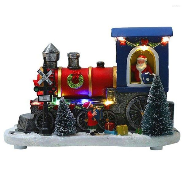 Décorations De Noël Père Noël Led Lumières Train Ornements Maison De Neige Cadeau Décoration De Table