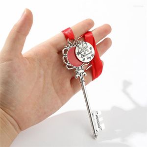 Décorations de Noël Père Noël Clé en métal Pendentif Ornements avec corde rouge Porte-clés créatif Ruban de flocon de neige
