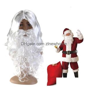 Decoraciones navideñas Santa Claus Bigote Sombrero Disfraz Disfraz Disfraz Mago Peluca Barba Set Headwear Up Show Cosplay Fiesta 221208 Drop de Dhgwq