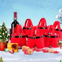 Kerstdecoraties Santa Claus broek TOTE TOTE TAGS STOUNT CANDY TAG Wedding Candy Storage Bucket Portable Wine Basket 50 PCS