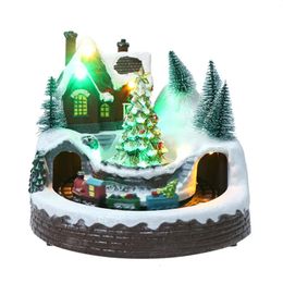Kerstversiering Kerstman Schittert Muziek Kleine huisdecoratie Boom Draaiende trein Besneeuwd Cadeau 231117