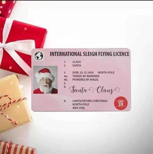 Kerstdecoraties Santa Claus Sleigh Flying Licence Flight Cards Riding Licenties Tree Ornament Oude Man Driver Licentie Entertainment Props 70922A 50PCS