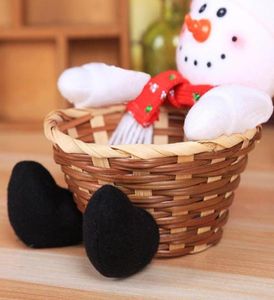 Kerstdecoraties Santa Claus Snowman Candy Basket Merry Decoration for Home Xmas Fruit Noot Storage Wicker Elk3487610