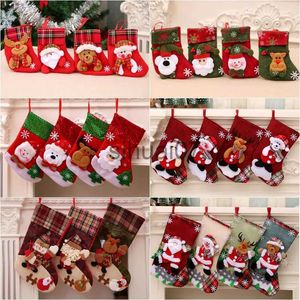 Décorations de Noël Père Noël Bonhomme de neige Elk Petites chaussettes Cintre pour arbre de Noël Cintre pour arbre de Noël Chaussettes de Noël Sac cadeau x1019