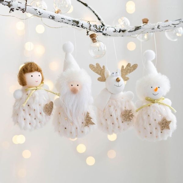 Adornos navideños Papá Noel muñeco de nieve Elk Angel Girl colgante de felpa decoración del árbol de Navidad 2022 Merry For Home Gifts Noel Ornamen