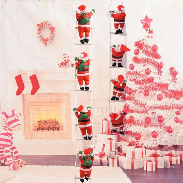 Décorations de Noël Santa grimpant sur l'échelle de corde
