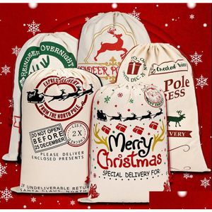 Décorations de Noël Santa Sacs Sacs-cadeaux en toile avec Dstring Noël Bonbons Stockage Grand sac de poche pour enfants Présent Drop Delivery Hom Dhetu
