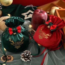Decoraciones navideñas Santa Sacks Bolsa de regalo de tela Manija de manzana de caramelo para árbol Mesa de casa Año 2023 Noel Navidad Pre E0Q3